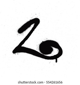 sprayed L font graffiti with leak in black over white