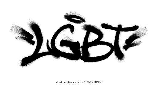 Sprayed LGBT font with overspray in black over white. Vector illustration.