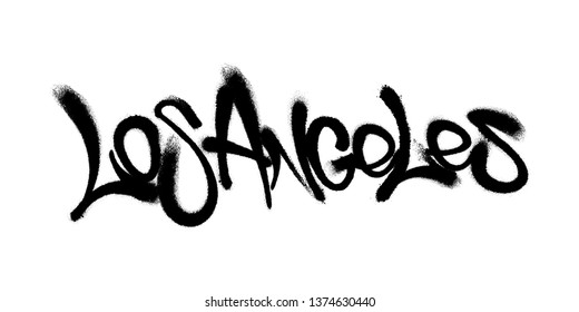 Sprayed Los Angeles font graffiti with overspray in black over white. Vector illustration.