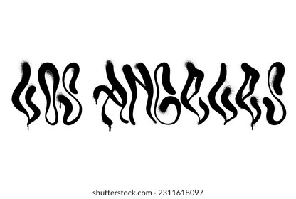 Sprayed Los Angeles font graffiti with overspray in black over white. Vector illustration.