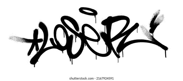 Sprayed loser font with overspray in black over white. Vector illustration.