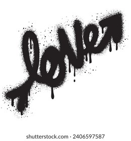 Sprayed love font graffiti with over spray in black over white.Vector Illustration for printing, backgrounds, posters, stickers.
