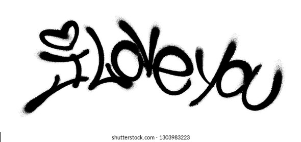 Sprayed i love you font graffiti with overspray in black over white. Vector illustration EPS 10