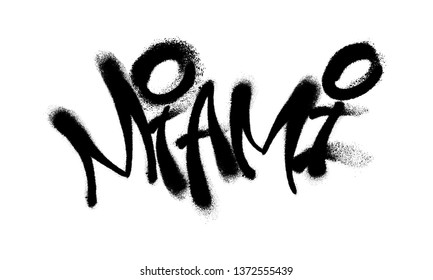 Sprayed Miami font graffiti with overspray in black over white. Vector illustration.