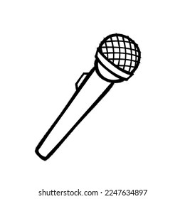 Sprayed microphone with overspray in black over white. Vector illustration.