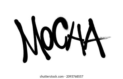 Sprayed mocha font graffiti with overspray in black over white. Vector illustration.