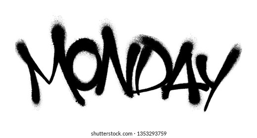 Sprayed monday font with overspray in black over white. Vector illustration.