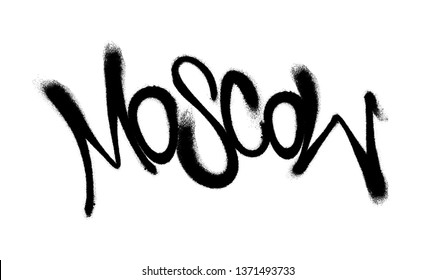 Graffiti con letras de Moscú pintadas con aerosol en blanco y negro. Ilustración vectorial.