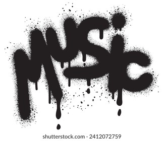 Sprayed music font graffiti with over spray in black over white.Vector Illustration for printing, backgrounds, posters, stickers.