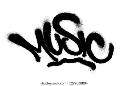 Sprayed music font graffiti with overspray in black over white. Vector illustration.