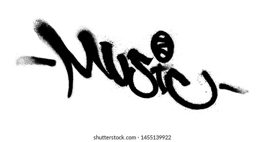 Sprayed music font graffiti with overspray in black over white. Vector illustration.