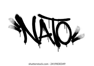 Sprayed NATO font with overspray in black over white. Vector illustration.