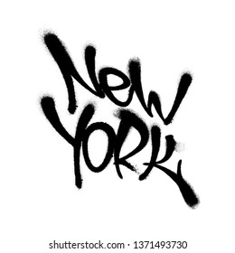 Sprayed New York font graffiti with overspray in black over white. Vector illustration.