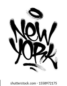 Sprayed New York font graffiti with overspray in black over white. Vector illustration.