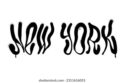 Sprayed New York font graffiti with overspray in black over white. Vector illustration eps 10