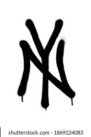 Sprayed New York logo graffiti with overspray in black over white. Vector illustration.