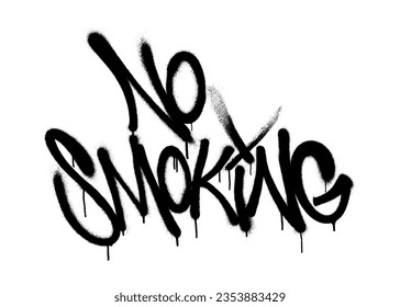 Sprayed no smoking font graffiti with overspray in black over white. Vector illustration.