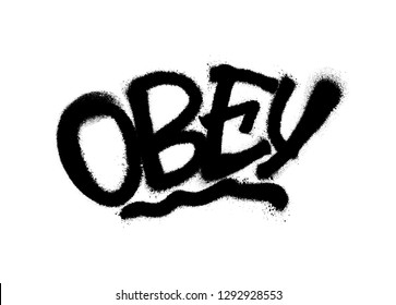 Sprayed obey font with overspray in black over white. Vector illustration.