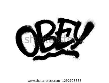 Sprayed obey font with overspray in black over white. Vector illustration.