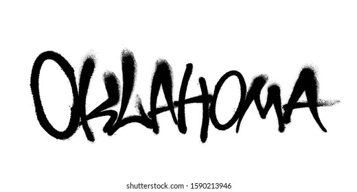 Sprayed Oklahoma font graffiti with overspray in black over white. Vector illustration.