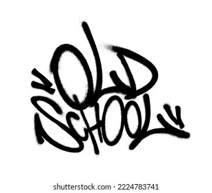 Sprayed old school font graffiti with overspray in black over white. Vector illustration.