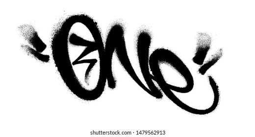 Sprayed one font with overspray in black over white. Vector illustration.