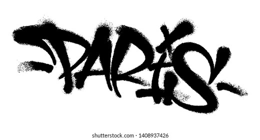 Sprayed Paris font graffiti with overspray in black over white. Vector illustration.