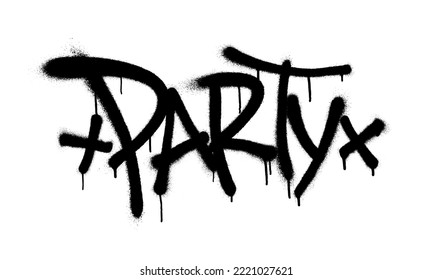 Sprayed party font graffiti with overspray in black over white. Vector illustration.