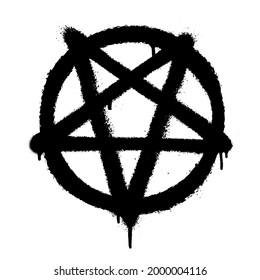 Sprayed pentagram icon font graffiti with overspray in black over white. Vector illustration.