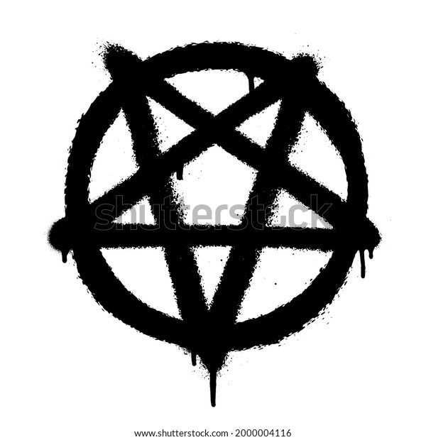 Sprayed pentagram icon font graffiti\
with overspray in black over white. Vector\
illustration.