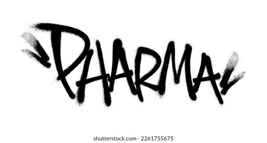 Sprayed pharma font graffiti with overspray in black over white. Vector illustration.