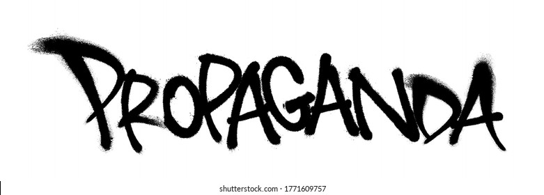 Sprayed Propaganda Font Graffiti With Overspray In Black Over White. Vector Illustration.