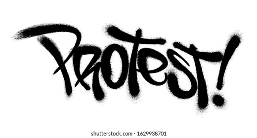 Sprayed protest font with overspray in black over white. Vector illustration.