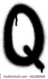 sprayed Q font graffiti with leak in black over white