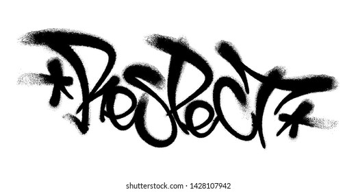 Sprayed Respect font graffiti with overspray in black over white. Vector illustration.