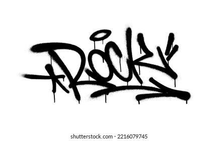Sprayed rock font graffiti with overspray in black over white. Vector illustration.