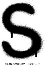 sprayed S font graffiti with leak in black over white