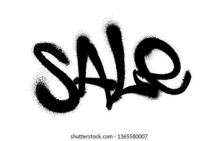 Sprayed sale font graffiti with overspray in black over white. Vector illustration.