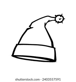 Sprayed Santa Claus hat with overspray in black over white. Vector illustration.