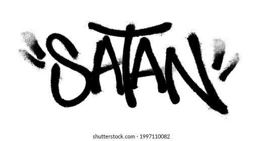 Sprayed satan font graffiti with overspray in black over white. Vector illustration.