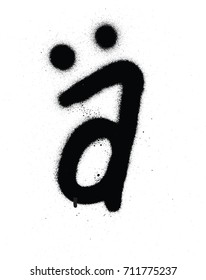 sprayed Scandinavian graffiti vowel font in black over white