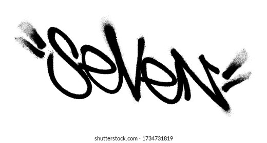 Sprayed seven font with overspray in black over white. Vector illustration.