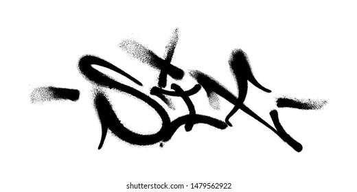Sprayed six font with overspray in black over white. Vector illustration.