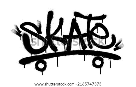 Sprayed skate font graffiti with overspray in black over white. Vector illustration.