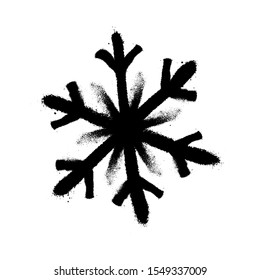 Sprayed snowflakes with overspray in black over white. Vector illustration.