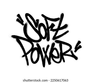 Sprayed soft power font graffiti with overspray in black over white. Vector illustration.