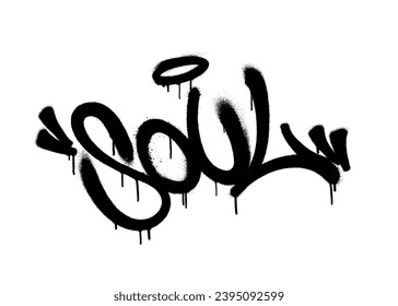 Sprayed soul font graffiti with overspray in black over white. Vector illustration.