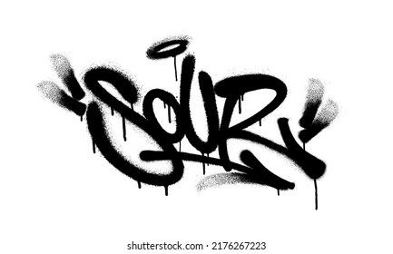 Sprayed sour font graffiti with overspray in black over white. Vector illustration.