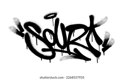 Sprayed sour font graffiti with overspray in black over white. Vector illustration.
