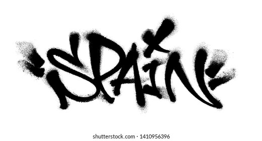 Sprayed Spain font graffiti with overspray in black over white. Vector illustration.